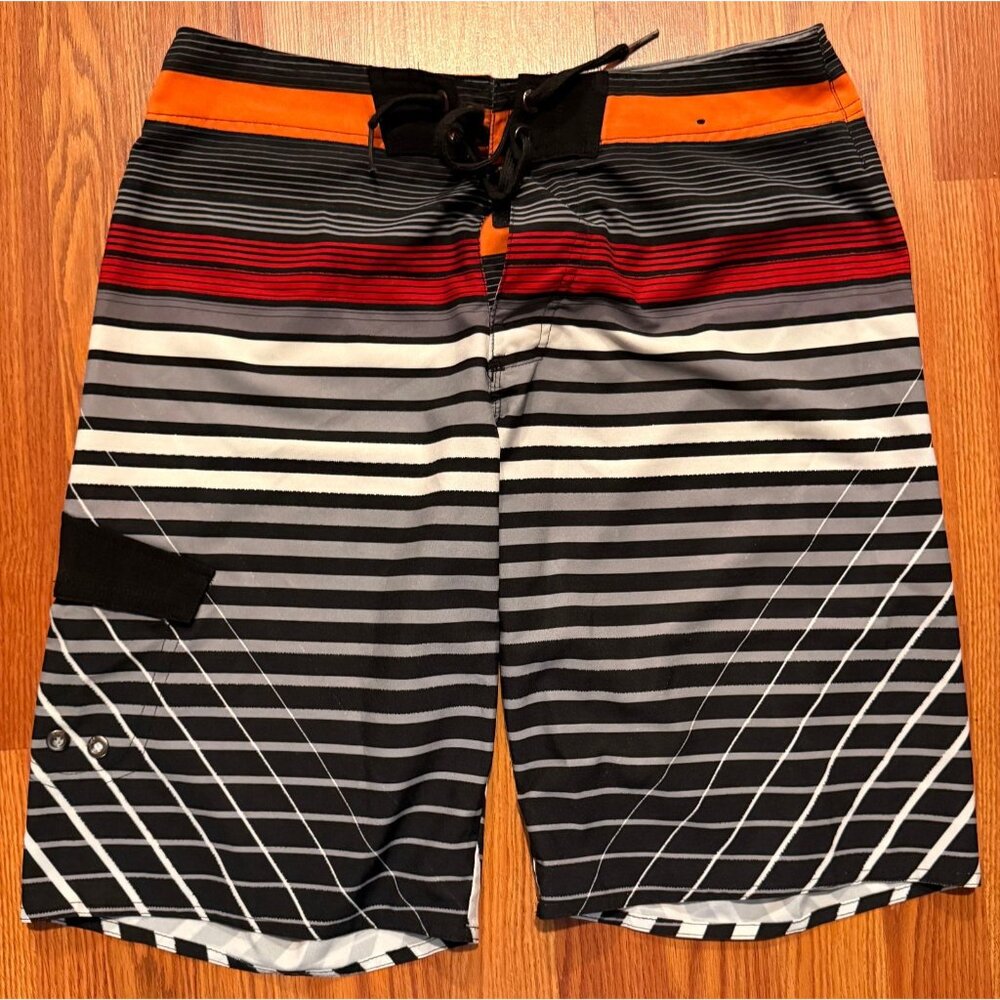 Tony Hawk Board Shorts Mens 32 10" Striped Beach Swim Trunks